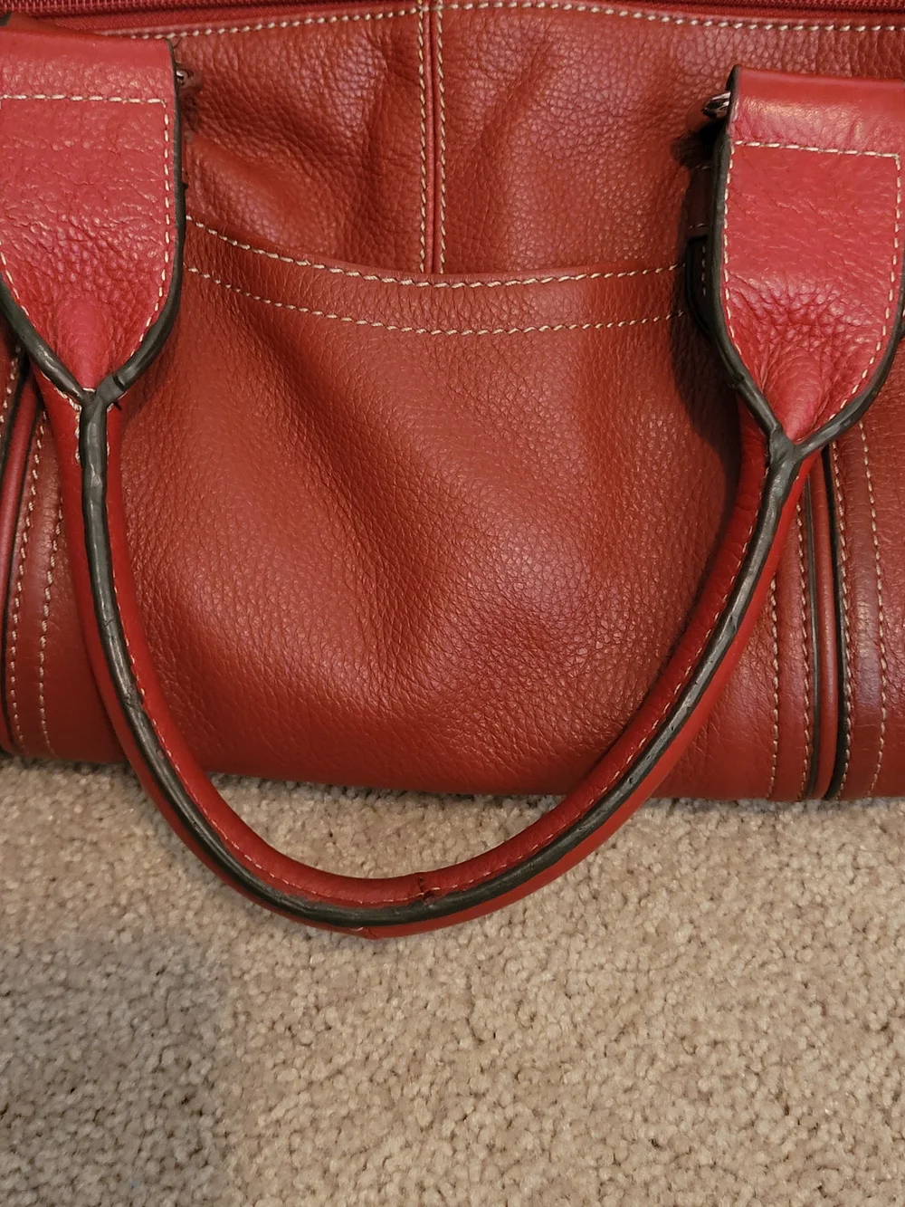 Tignanello Brick Red Leather Satchel with Detachable Strap